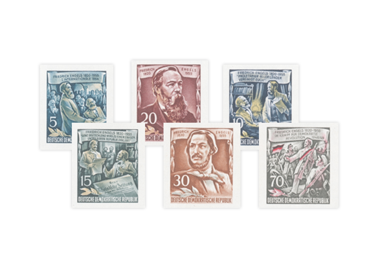 Briefmarken DDR Block 60. Todestag von Friedrich Engels 1955 Michel-Nr. 485-490 postfrisch