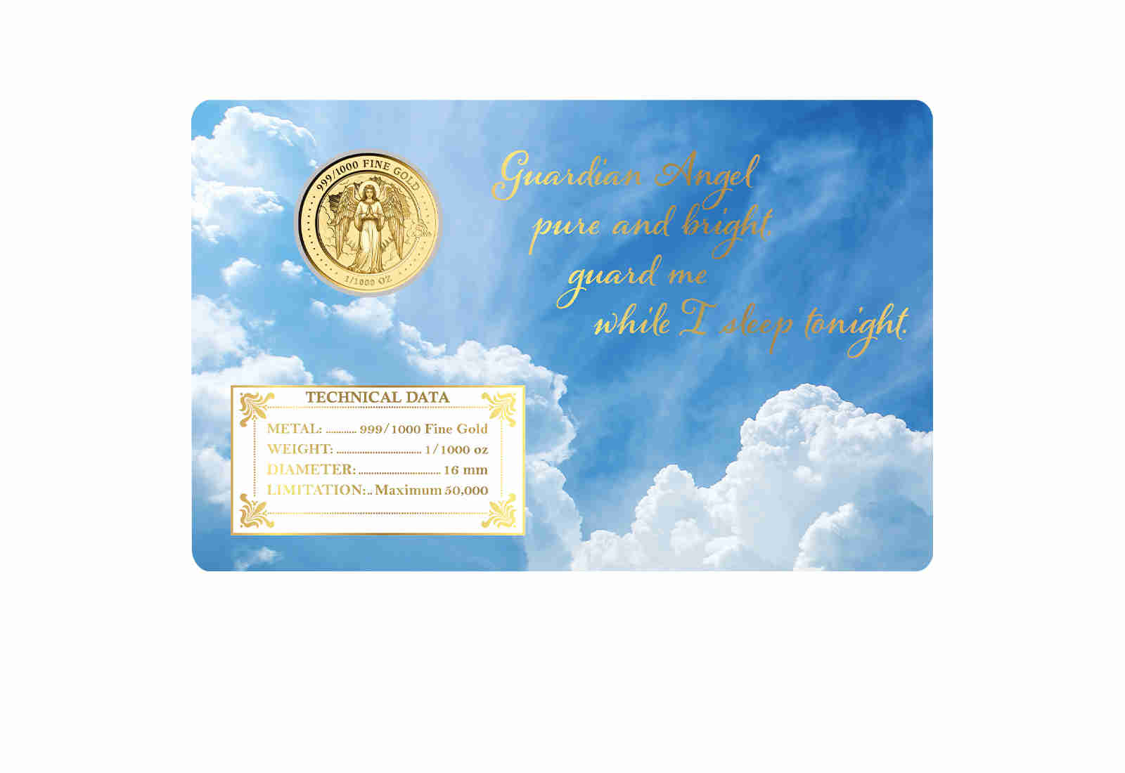 Goldcard Motiv "Schutzengel" mit 999/1000 Goldausgabe
