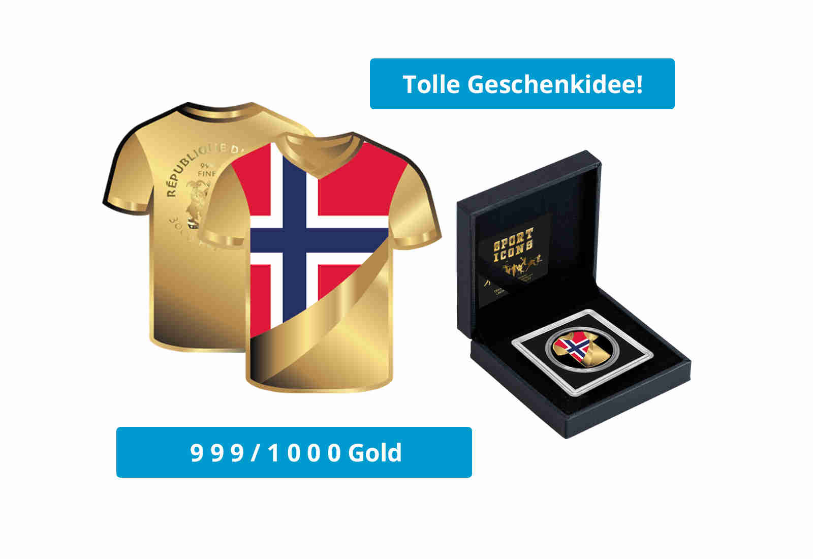 Goldmünze Motiv "Trikot Norwegen" 999/1000 Gold im Geschenketui