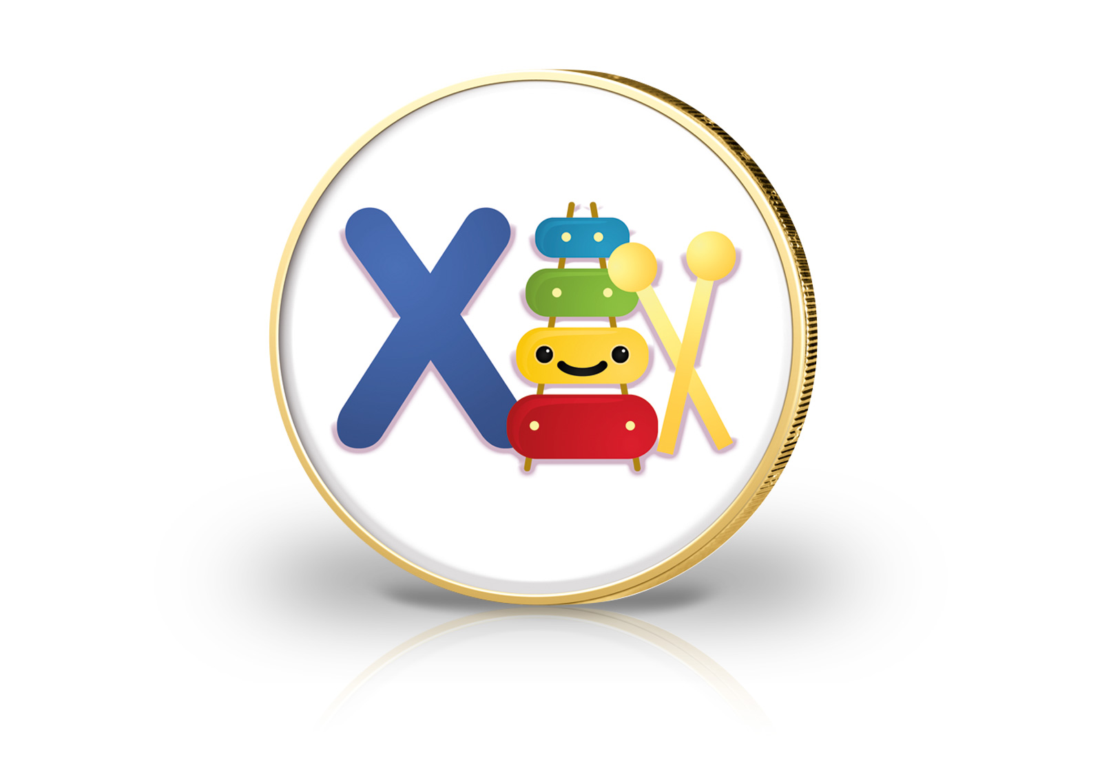 2 Euro vergoldet mit Farbmotiv Buchstabe X - Junge