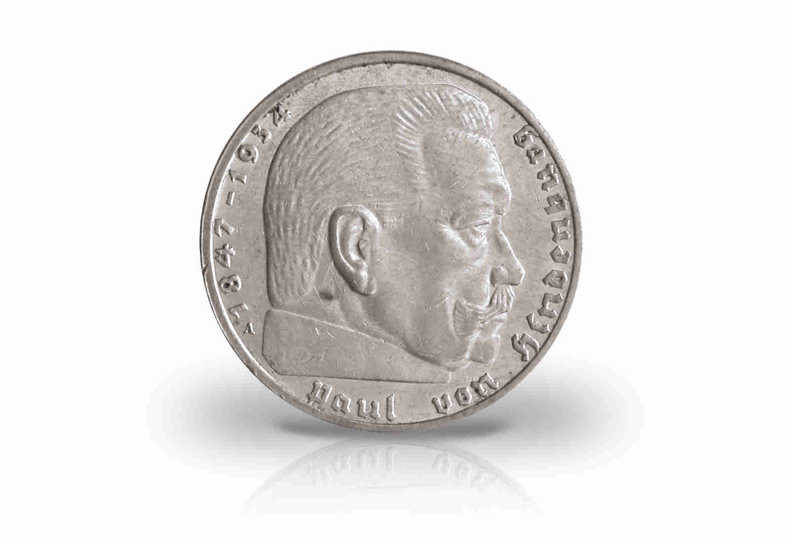 2 Reichsmark 1936 Drittes Reich Hindenburg Prägestätte J Jaeger-Nr. 366