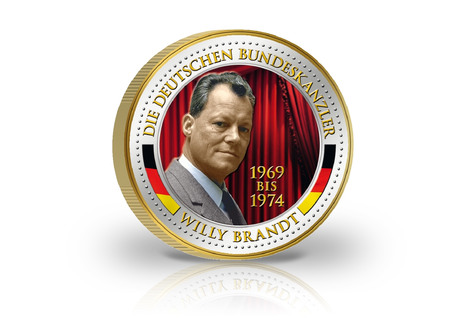 2 Euro Bundeskanzler Willy Brandt mit Kaltemaille und 24 Karat Goldauflage