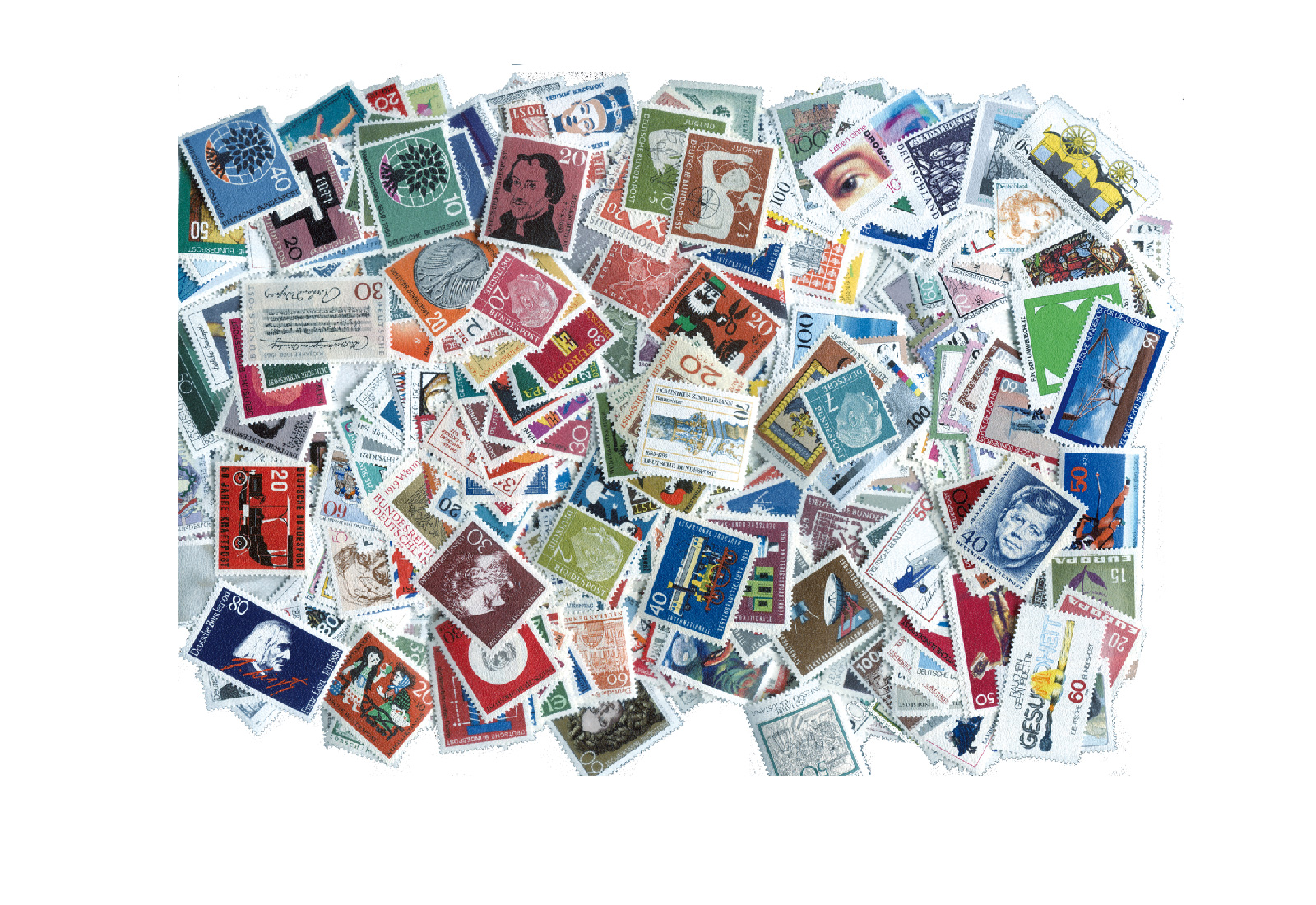 Briefmarken Westdeutschland-Sortiment ab 1945 300 Marken postfrisch und gestempelt