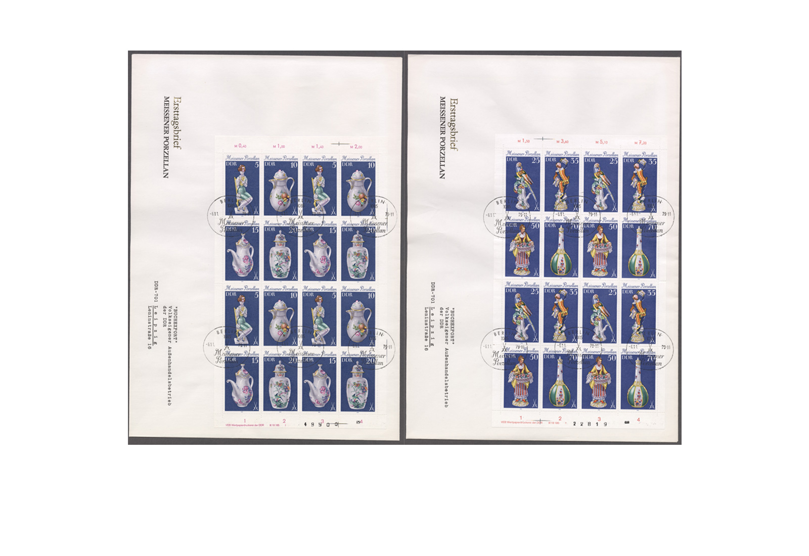 Briefmarken DDR MiNr.: 2464-2471 I auf FDC komplette Bogen auf 2 FDC