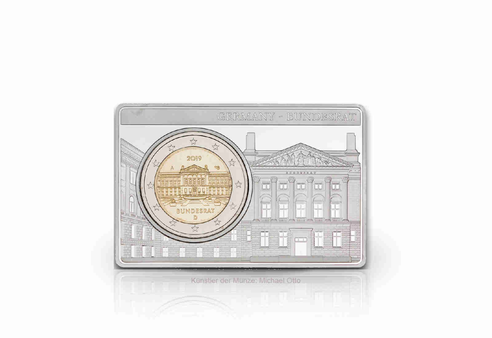 2 Euro 2019 Deutschland 70 Jahre Bundesrat eingefasst in einem Barren Prägestätte A