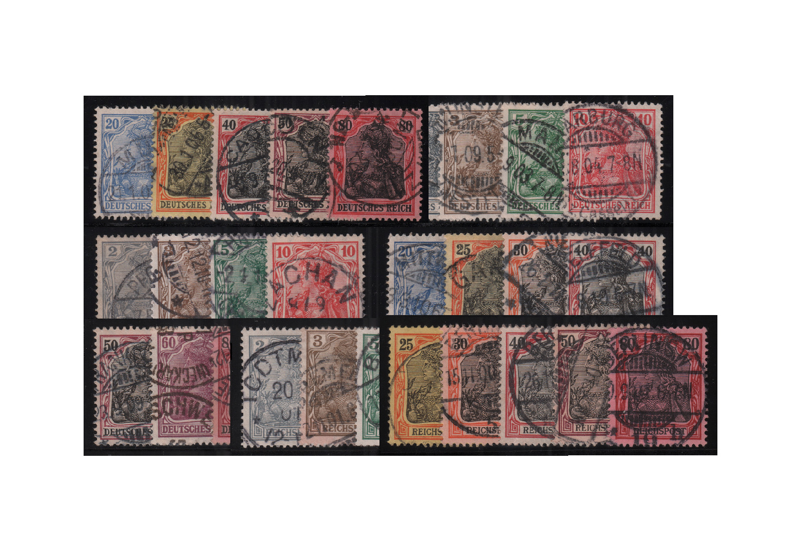 Briefmarken Deutsches Kaiserreich Germania Set 1900/05 Michel Nr. 53/62, 68/77 und 83/93 I gestempelt