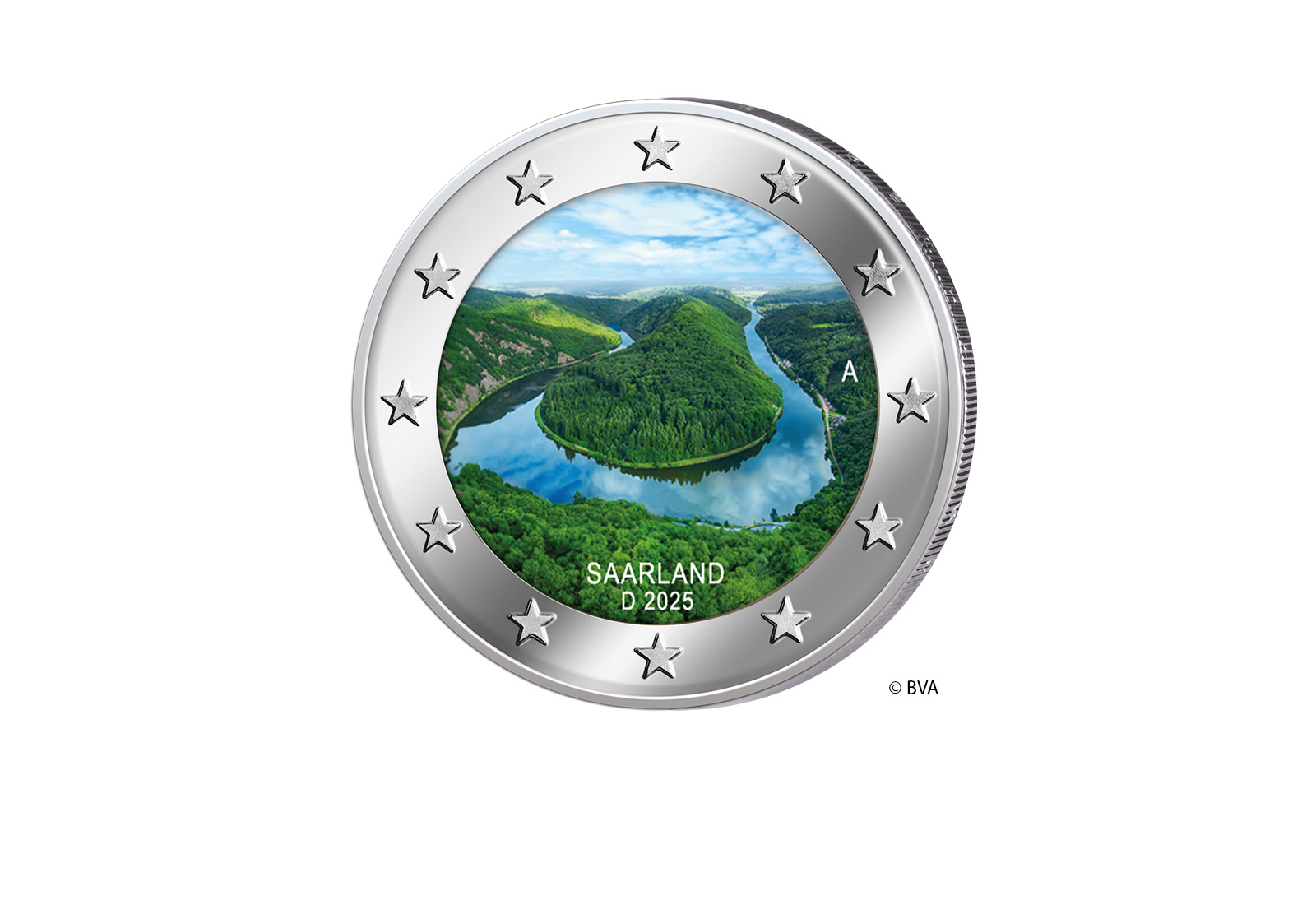 2 Euro 2025 Deutschland Saarland- Saarschleife mit Farbmotiv Prägestätte unserer Wahl