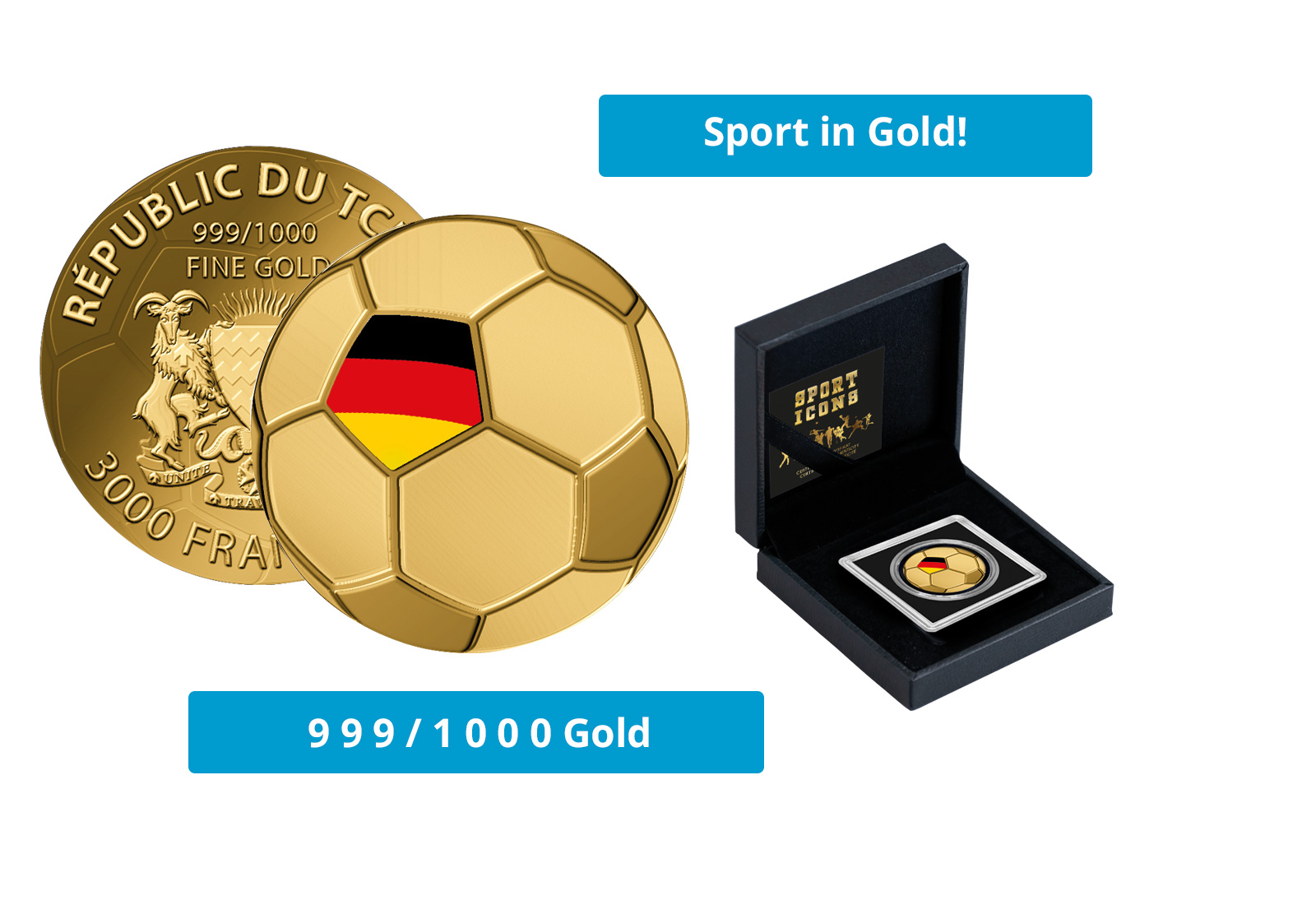 Goldmünze Motiv "Fußball Deutschland" 999/1000 Gold im Geschenketui