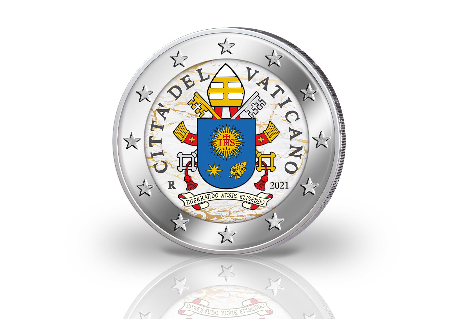 2 Euro 2021 Vatikan Kursmünze mit Farbmotiv