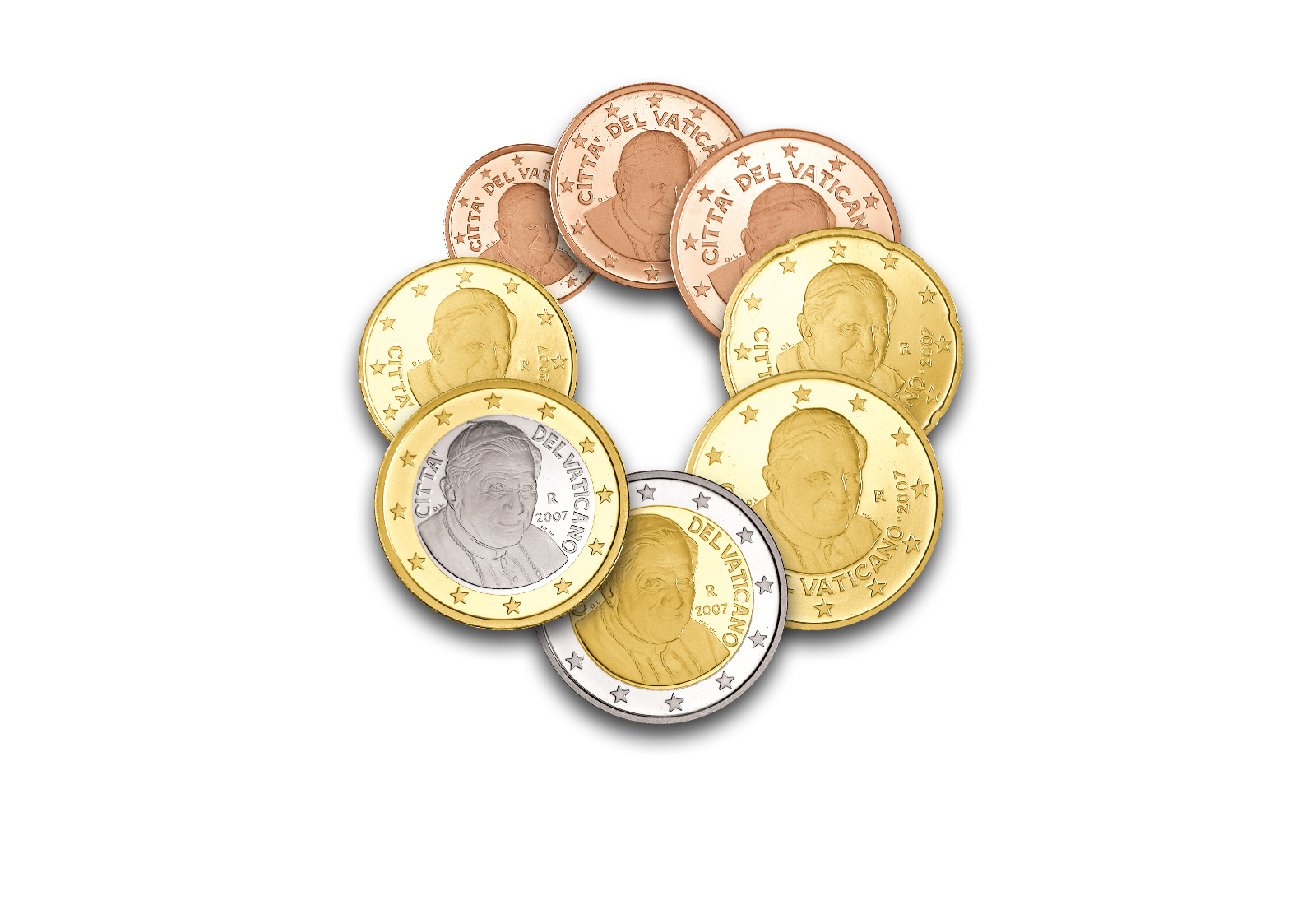 Vatikan Kursmünzensatz 2007 Papst Benedikt XVI.