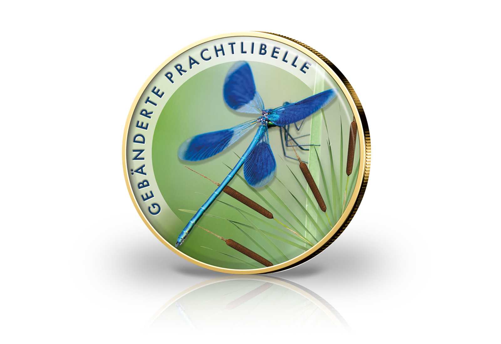 2 Euro vergoldet Gebänderte Prachtlibelle mit Farbmotiv