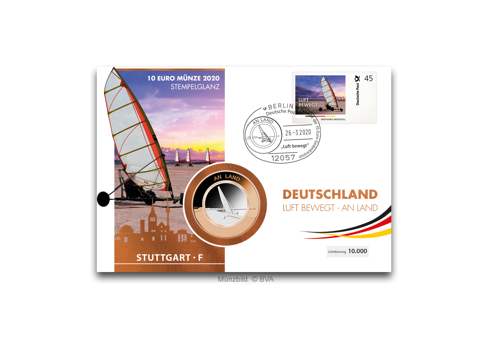 10 Euro 2020 Deutschland An Land mit Polymerring st Prägestätte F im Numisbrief