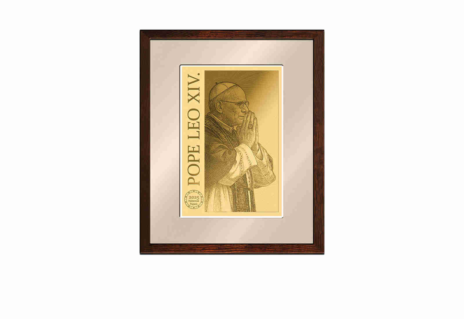 Goldbarren 1/10 oz 999/1000 Gold Papst Leo XIV in Holzrahmen