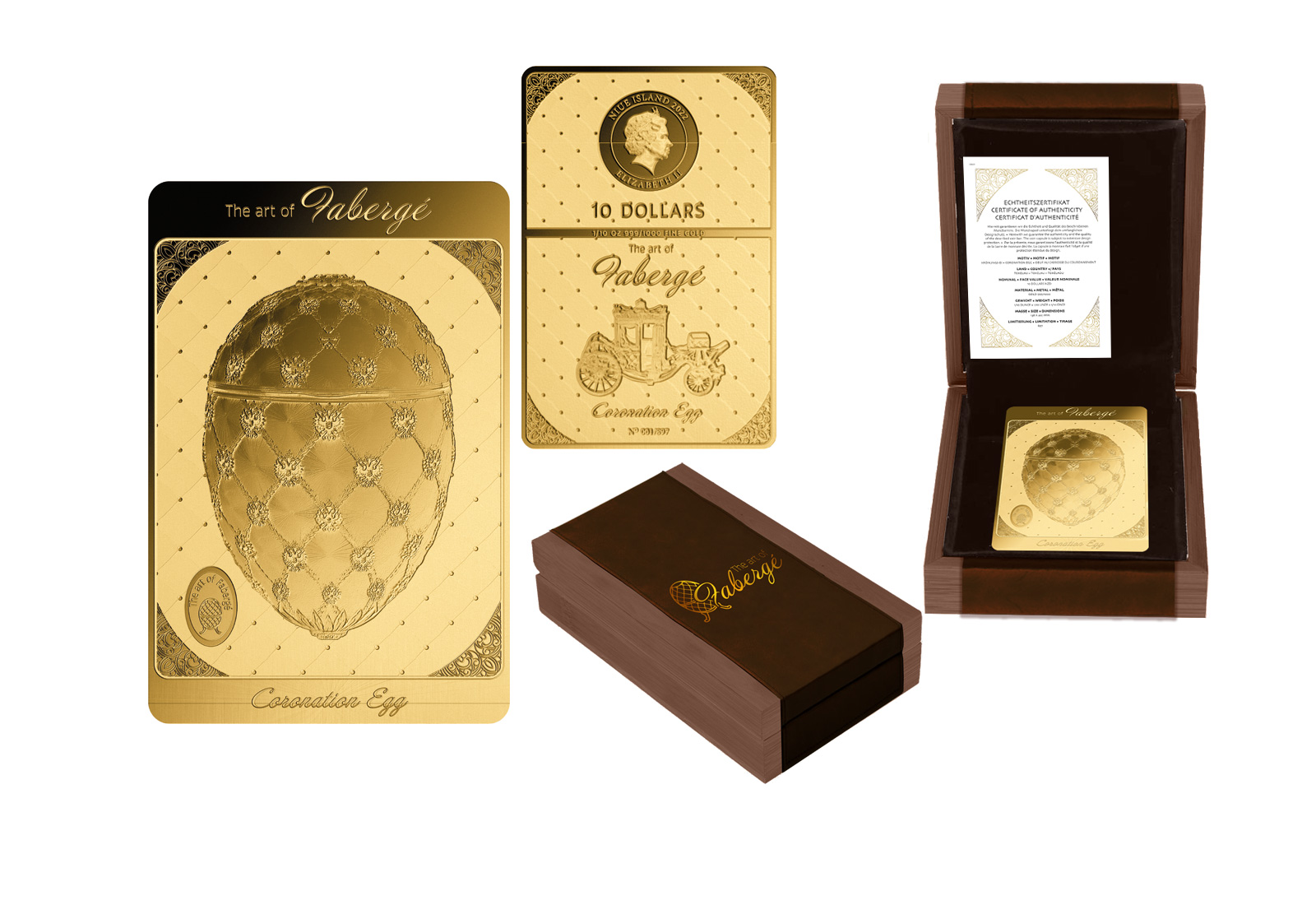 Münzbarren 999/1000 Gold 1/10 oz Fabergé-Ei in Holz-Box inkl. Zertifikat