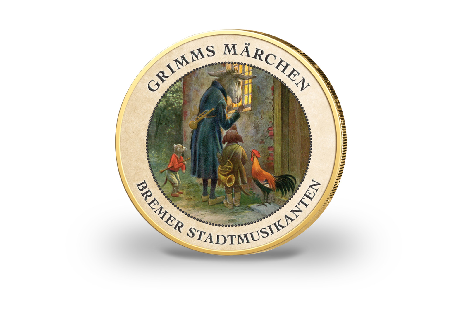 2 Euro vergoldet Bremer Stadtmusikanten mit Farbmotiv