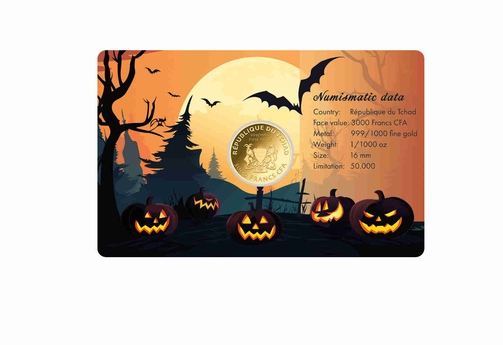 Goldmünze Motiv "Halloween-Kürbisse" Coincard Feinheit 999/1000 Gold Geschenk