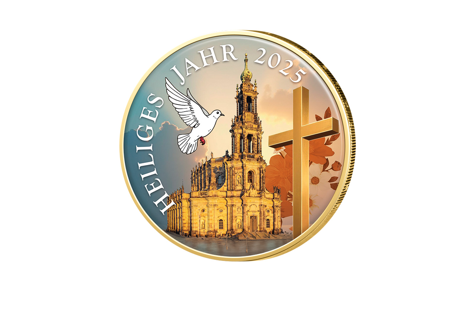 2 Euro vergoldet Das Heilige Jahr 2025 Kathedrale in Dresden