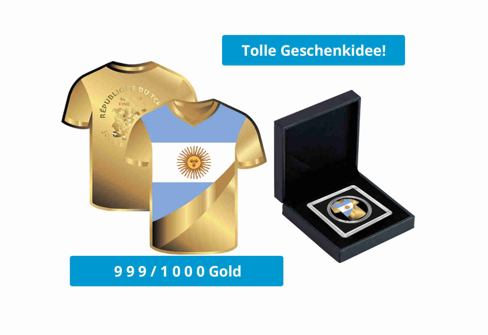 Goldmünze Motiv "Trikot Argentinien" 999/1000 Gold im Geschenketui
