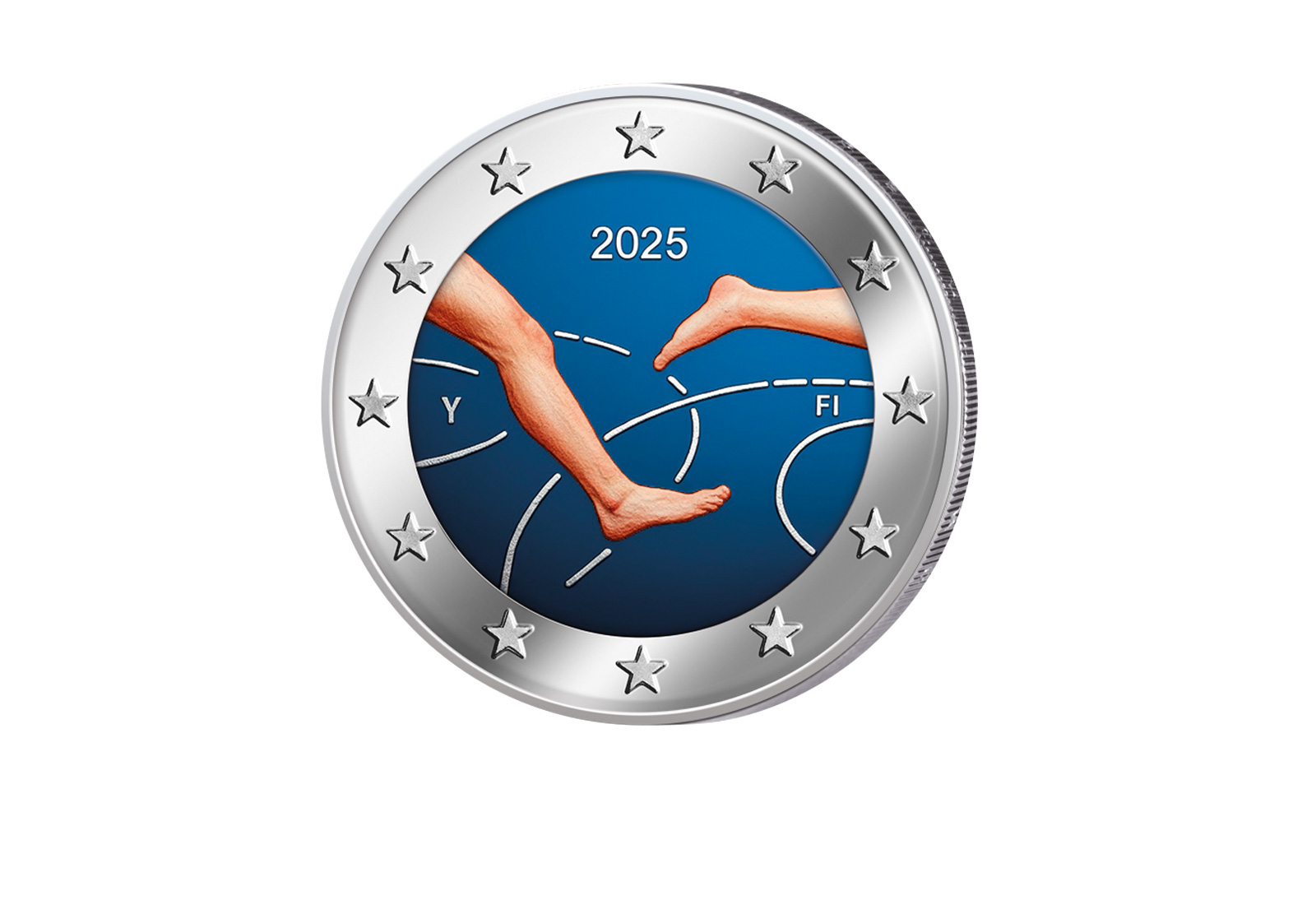 2 Euro Finnland 100 Jahre Finnland-Schweden Leichtathletikspiel mit Farbapplikation