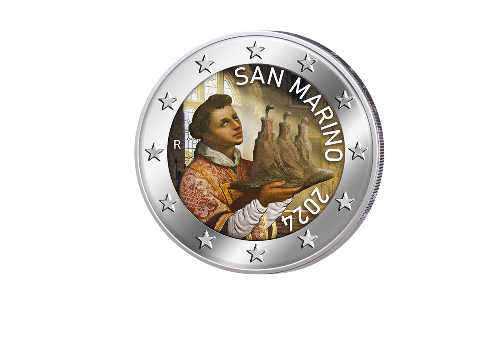 2 Euro San Marino 2024 Heiliger Marinus Kursmünze Farbmotiv