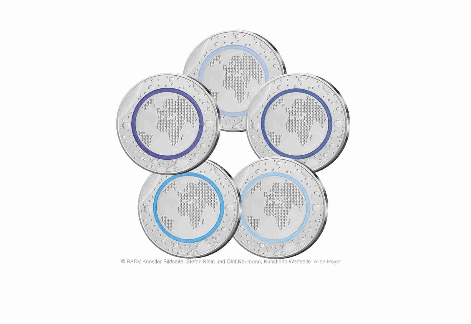 5 Euro 2016 Deutschland Planet Erde mit blauem Polymerring PP Prägestätte A-J