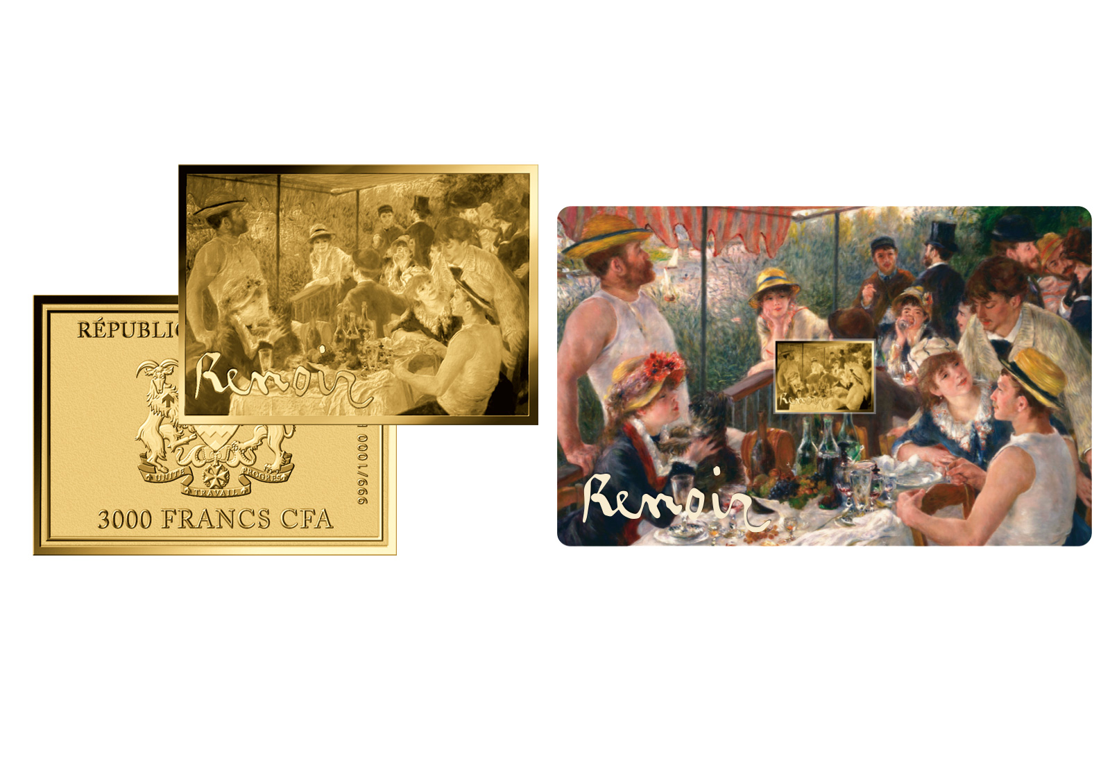 Goldmünze Motiv "Das Frühstück der Ruderer - Renoir" Coincard 999/1000 Gold Geschenk
