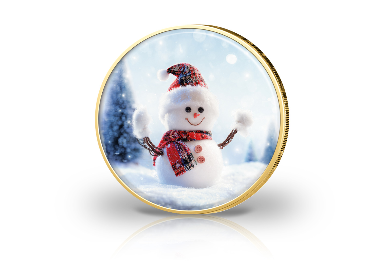 2 Euro vergoldet mit Farbmotiv Schneemann