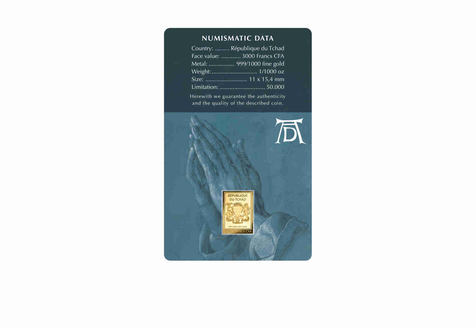 Goldmünze Motiv "Betende Hände - Albrecht Dürer" Coincard 999/1000 Gold Geschenk