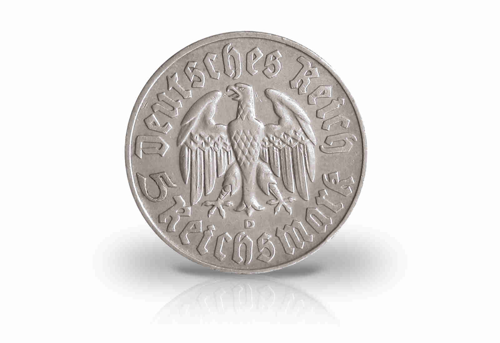 5 Reichsmark 1933 Drittes Reich Martin Luther Prägestätte E Jaeger-Nr. 353