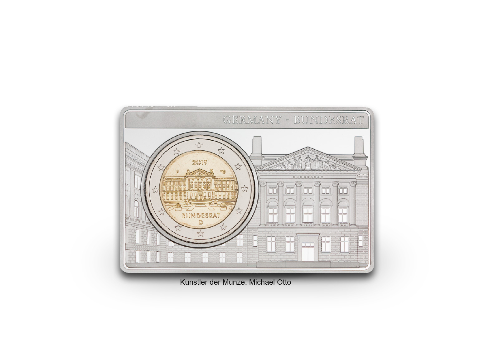 2 Euro 2019 Deutschland 70 Jahre Bundesrat eingefasst in einem Barren Prägestätte F