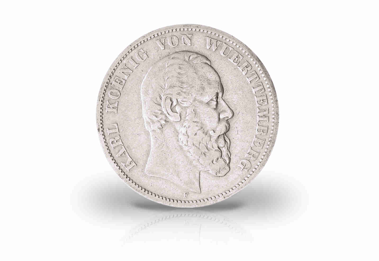 2 Mark 1876-1888 Deutsches Kaiserreich Württemberg König Karl Jaeger-Nr. 172