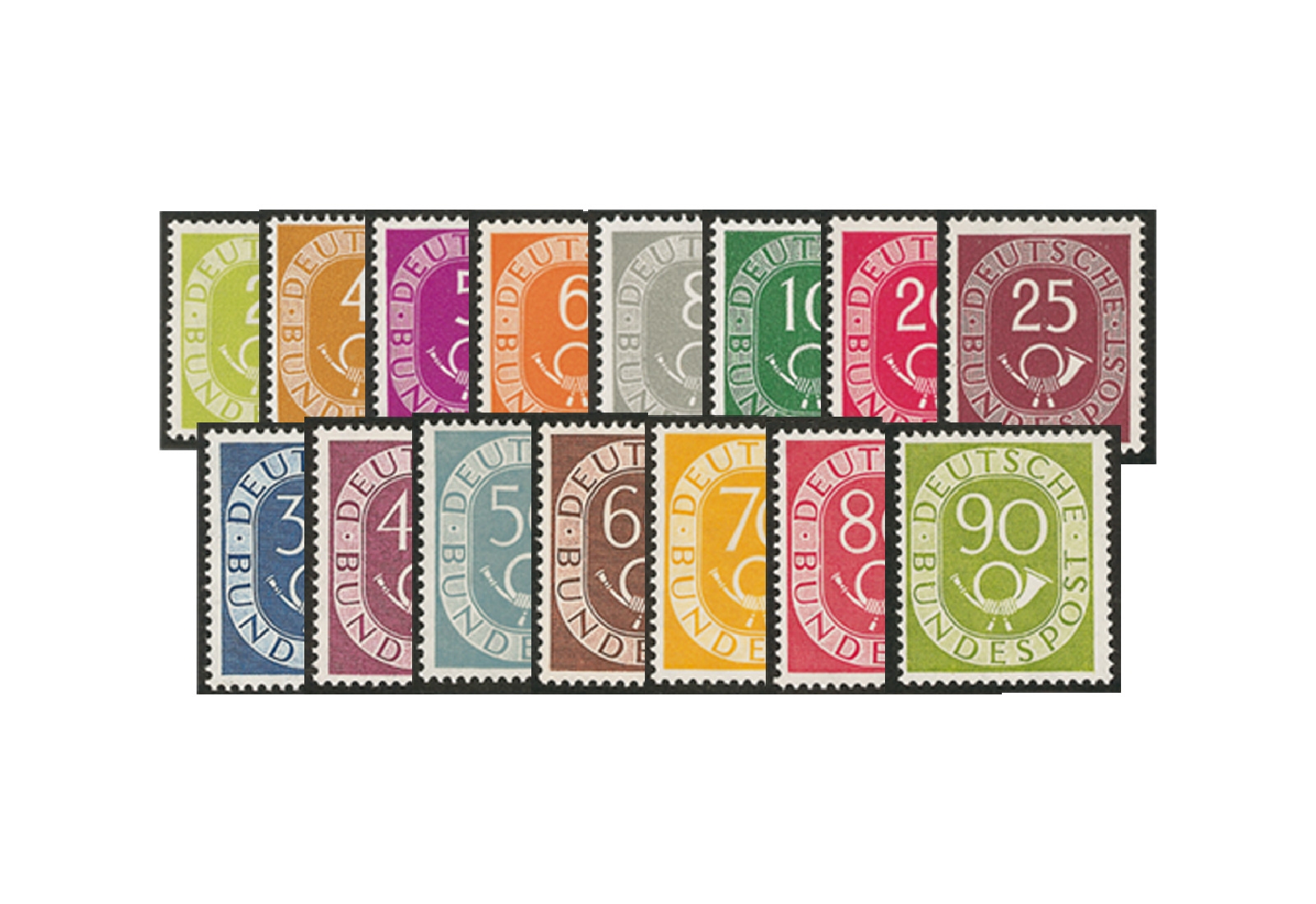 Briefmarken BRD Posthorn-Satz Michel-Nr. 123/138 ungebraucht mit Erstfalz