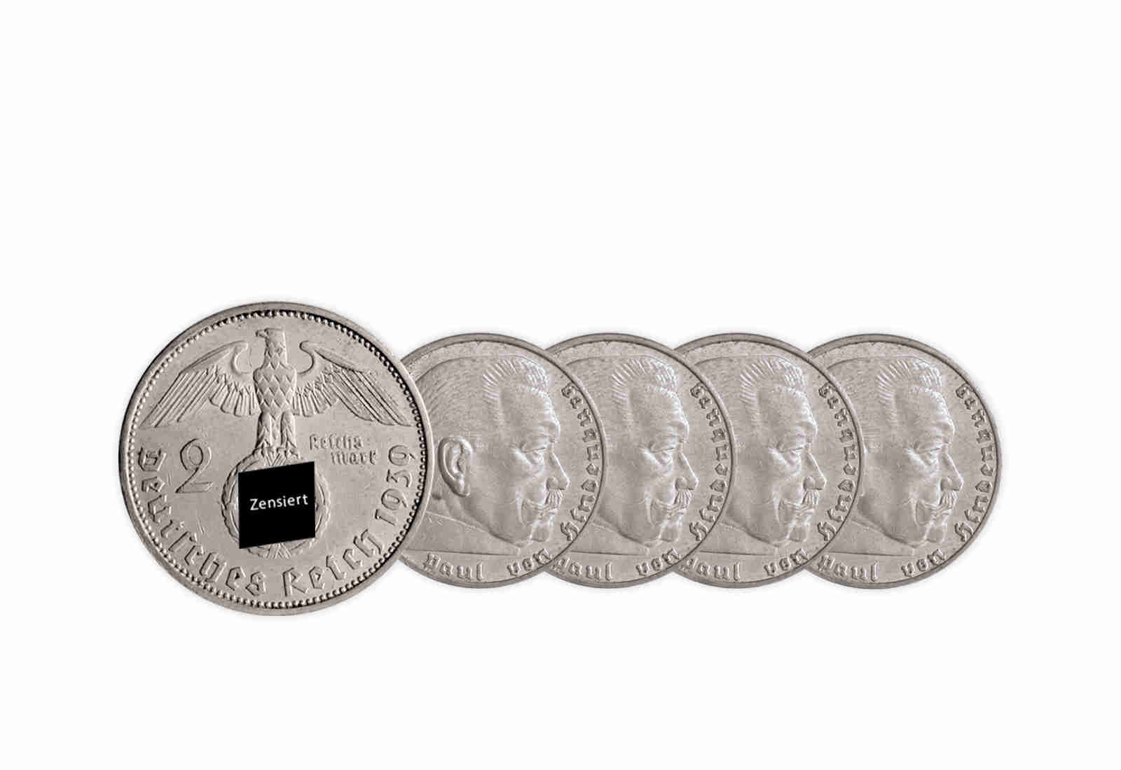 2 Reichsmark 1936-1939 Drittes Reich Hindenburg Jahrgangsset Jaeger-Nr. 366