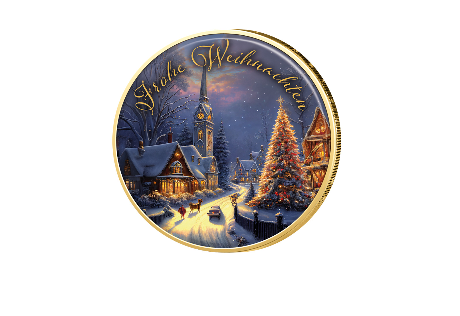 2 Euro vergoldet mit Farbmotiv Weihnachten