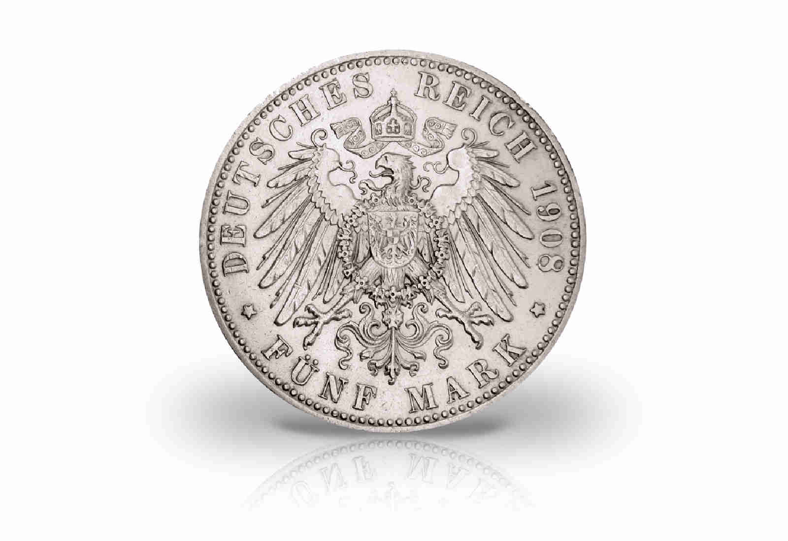 5 Mark 1907-1914 Deutsches Kaiserreich Sachsen Friedrich August III. Jaeger-Nr. 136