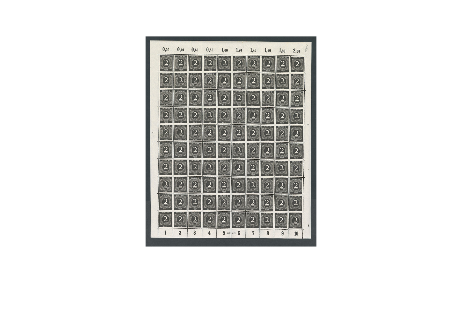 Kontrollrat Michel-Nr. 912 DZ2 und 17 Plattenfehler im Bogen