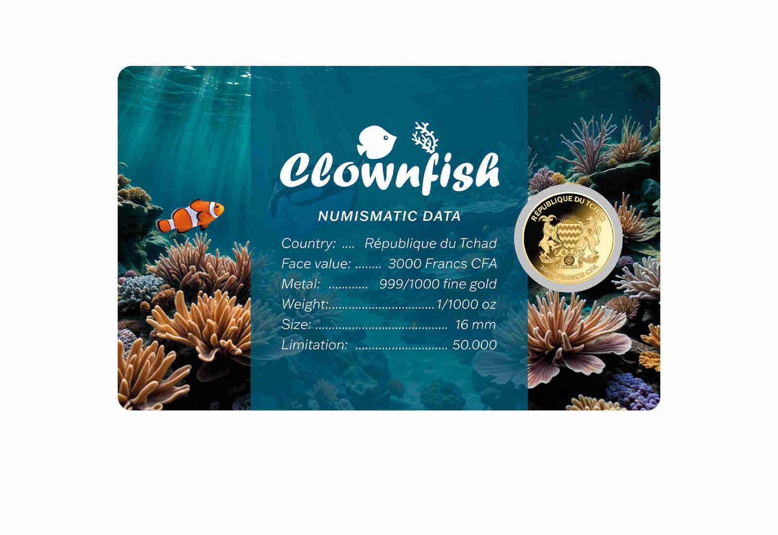 Goldmünze Motiv Clownfisch Coincard 999/1000 Gold Geschenk