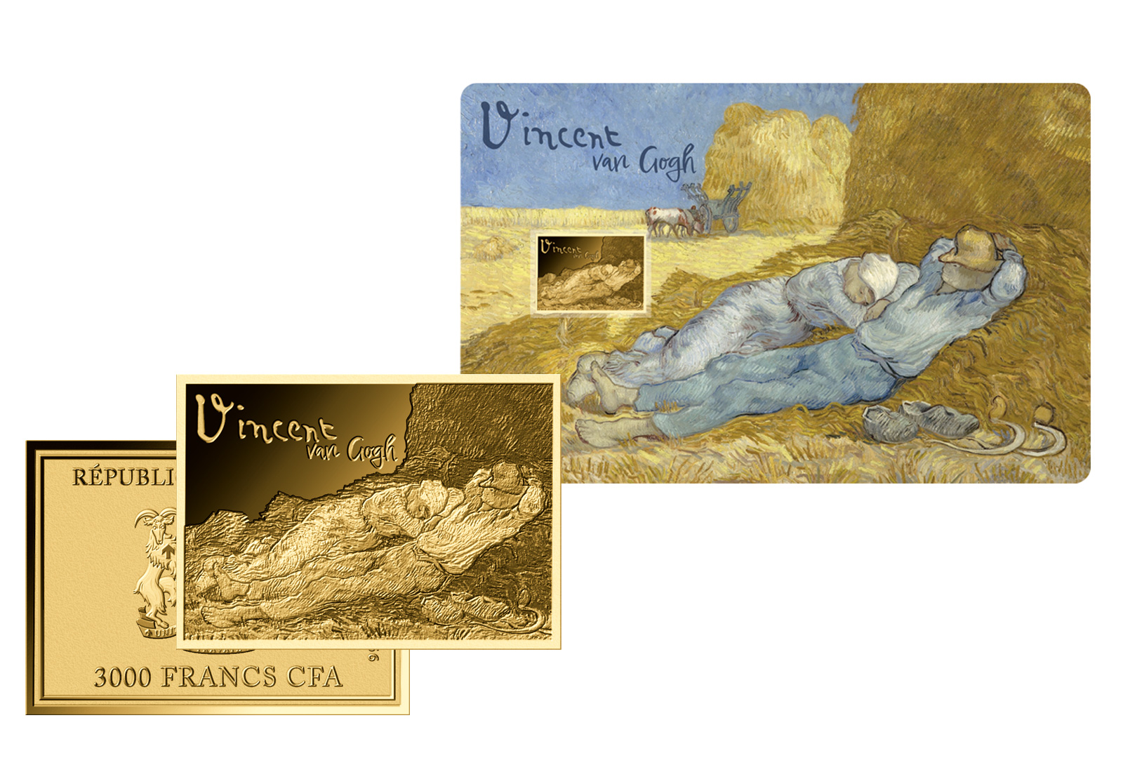 Goldmünze Motiv "Mittagsrast - Vincent van Gogh" Coincard 999/1000 Gold Geschenk