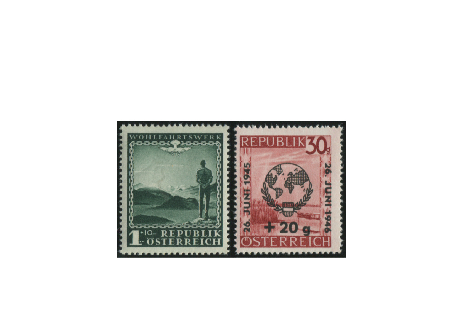 Briefmarken Österreich Wohlfahrt und UN 1945-1946 Michel-Nr. 720+771 postfrisch