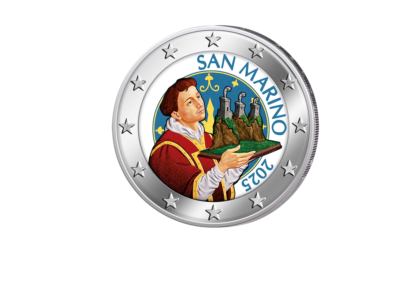 2 Euro 2025 San Marino Kursmünze Heiliger Marinus mit Farbmotiv