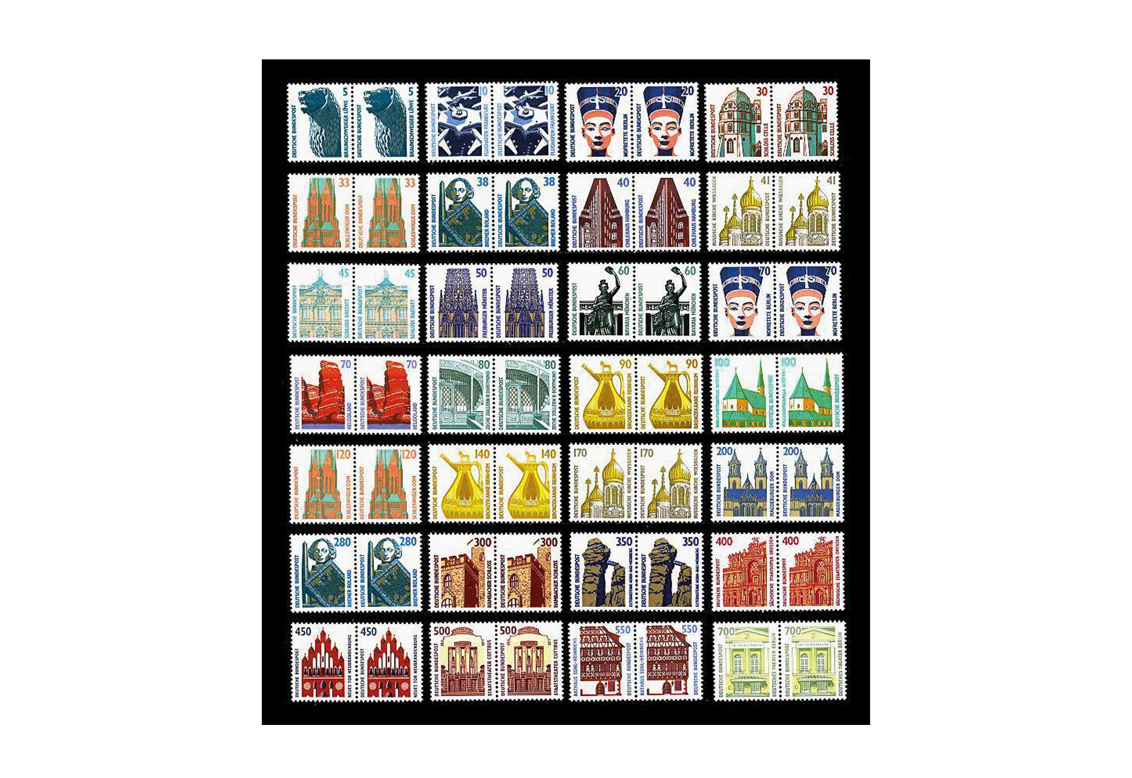 BRD MiNr.: ex 1339-1746 ** PA
Sehenswürdigkeiten, 28 Werte