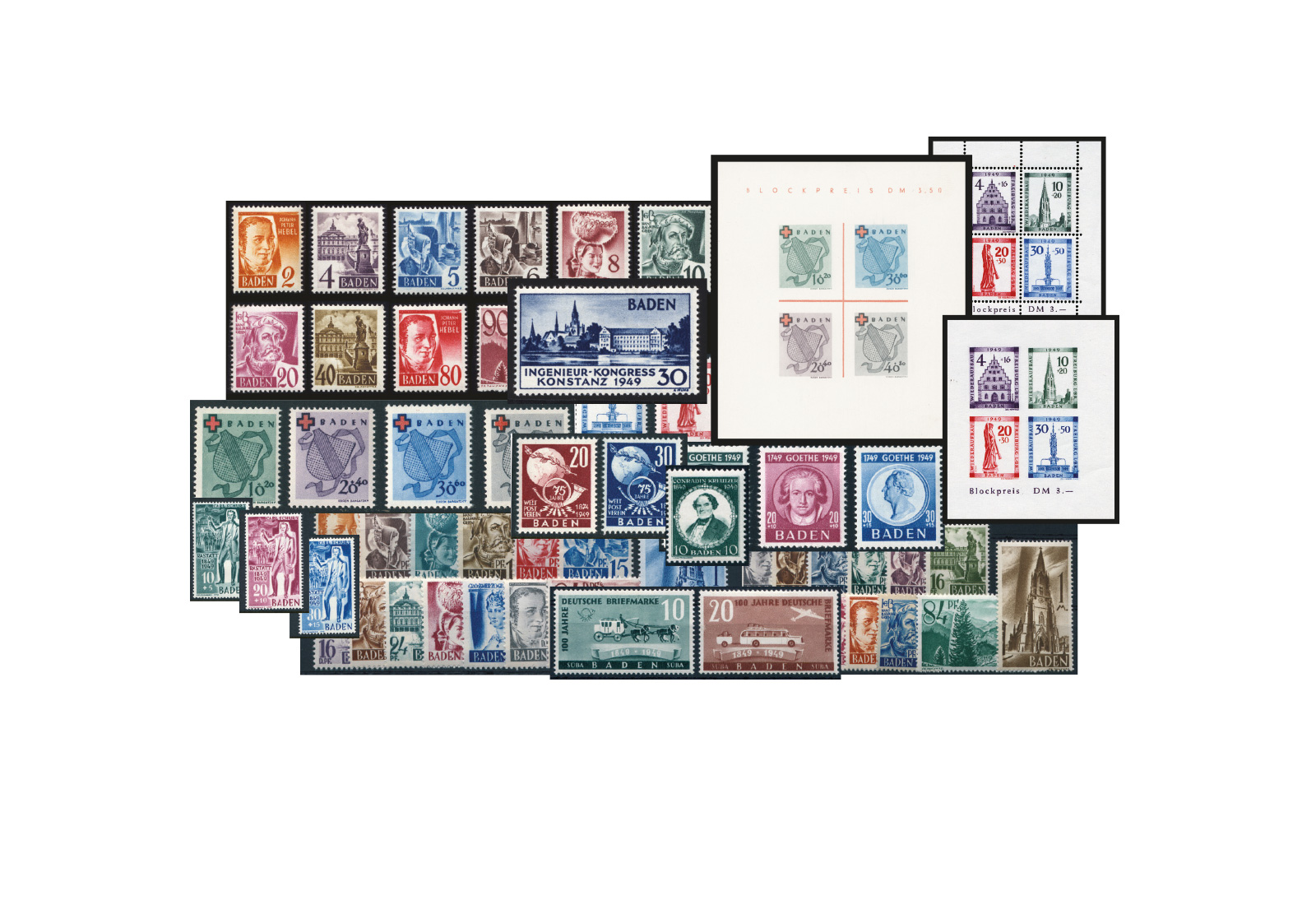 Briefmarken Französische Zone Baden komplett  Michel-Nr. 1-57 + 3 Blocks  postfrisch