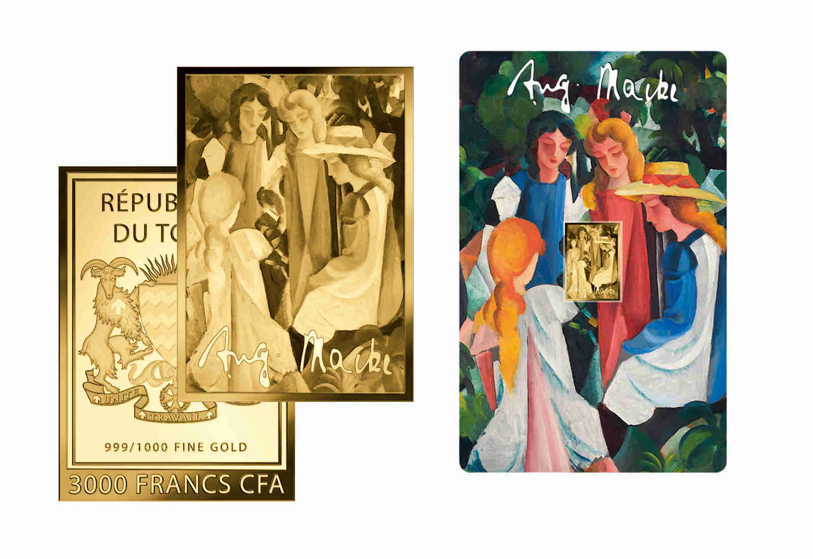 Goldmünze Motiv "Vier Mädchen - A. Macke" Coincard Feinheit 999/1000 Gold Geschenk