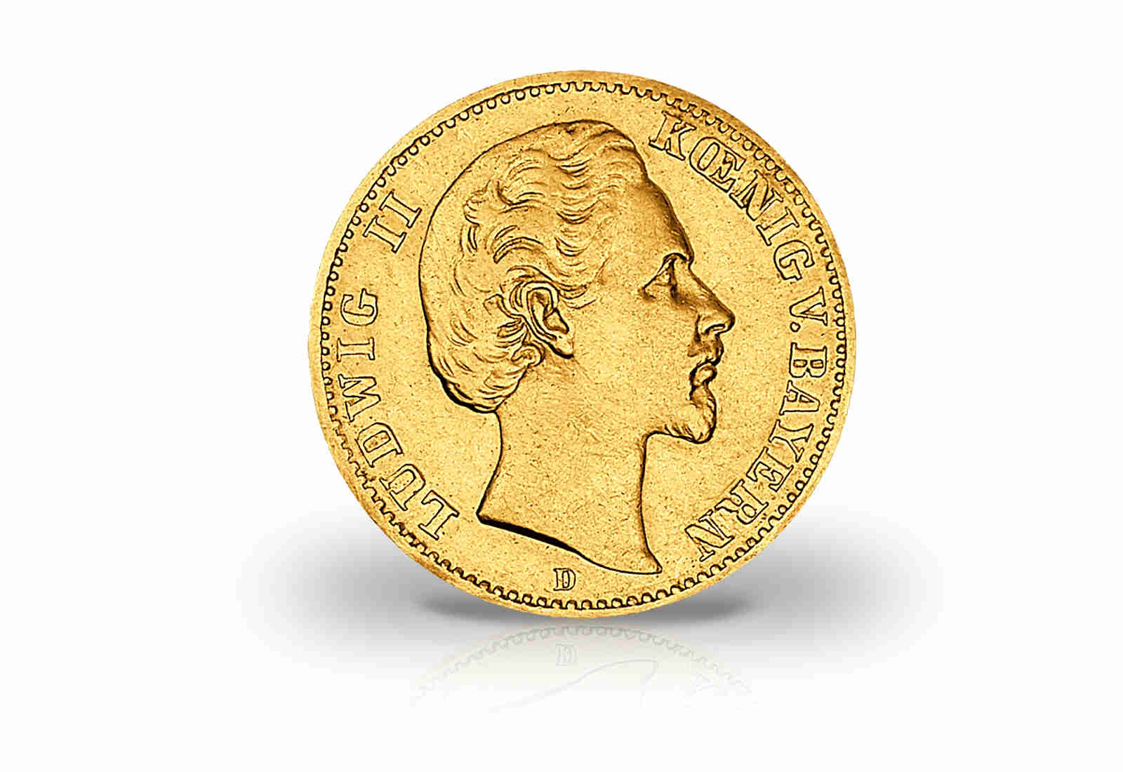 5 Mark Goldmünze 1877-1878 Deutsches Kaiserreich Bayern Ludwig II. J. 195