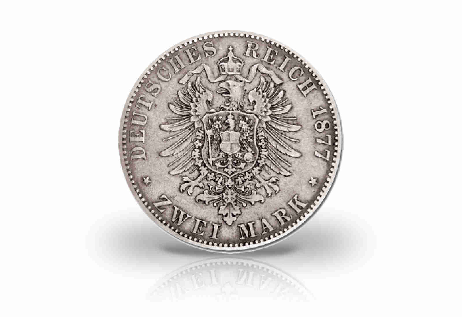 2 Mark 1876-1888 Deutsches Kaiserreich Sachsen König Albert Jaeger-Nr. 121