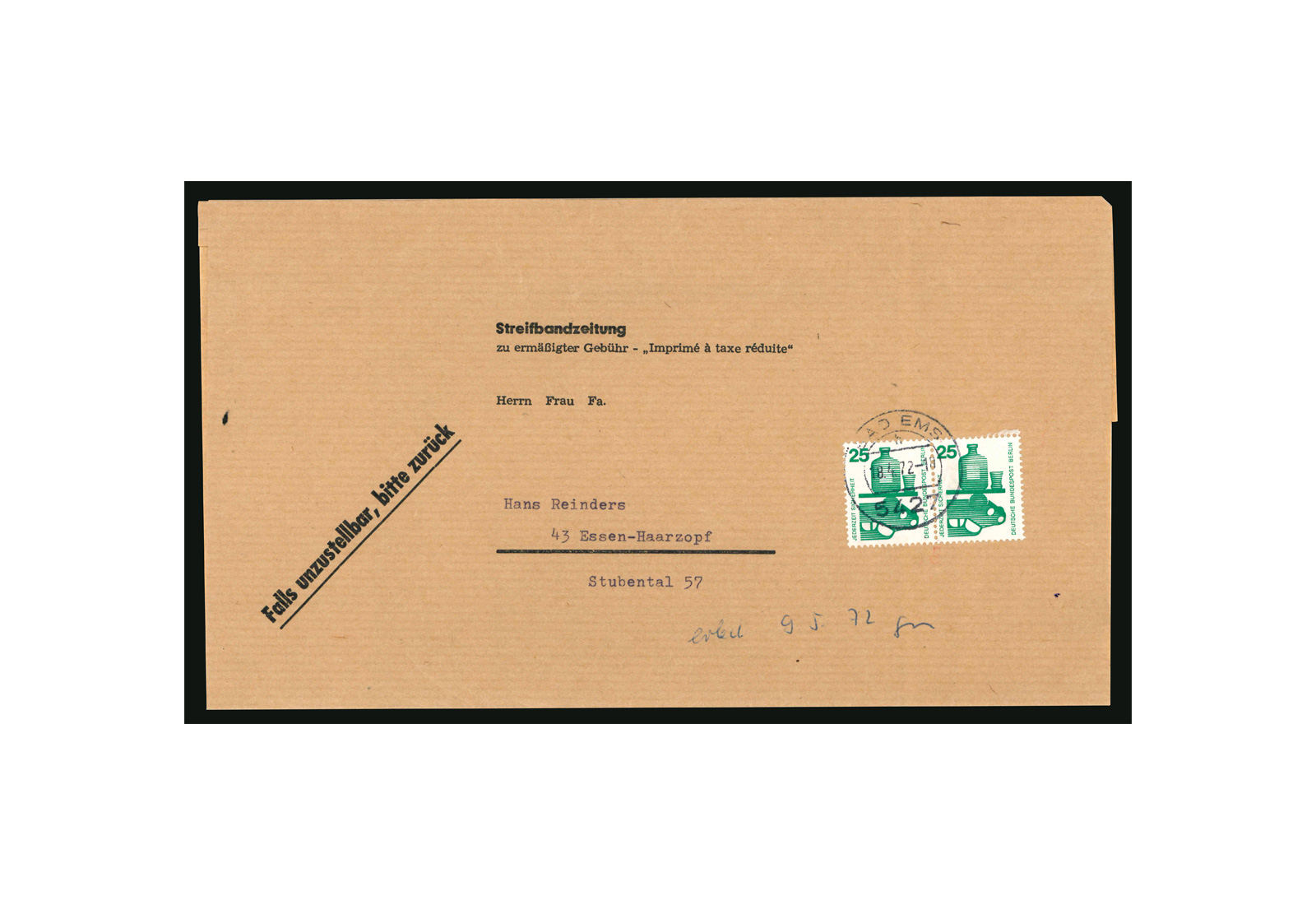 Beleg Berlin Unfallverhütung 1971 Michel-Nr. 405 A Paar gestempelt