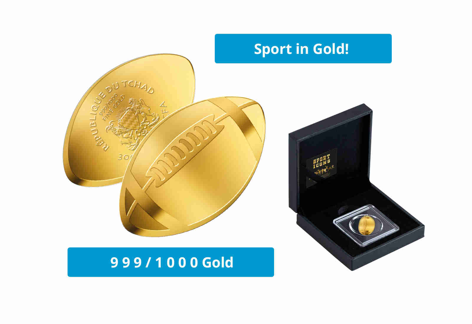 Goldmünze American Football 999/1000 Gold Geschenk inkl. Etui Sport