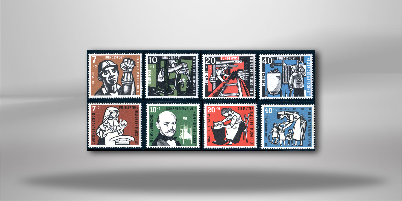 Briefmarken BRD Wohlfahrt 1956-1957 Michel-Nr. 243-246, 270-273 postfrisch