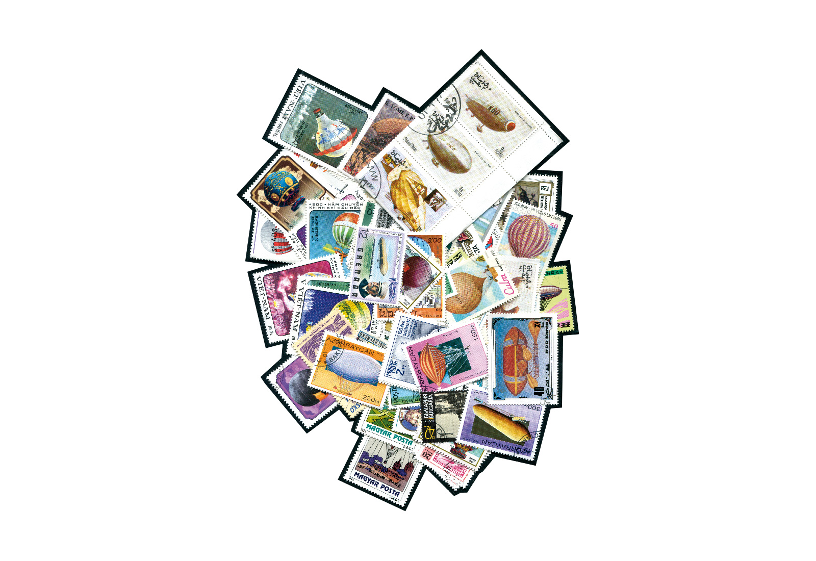Briefmarken 50 verschiedene Zeppeline und Ballons Motiv-Sortimente