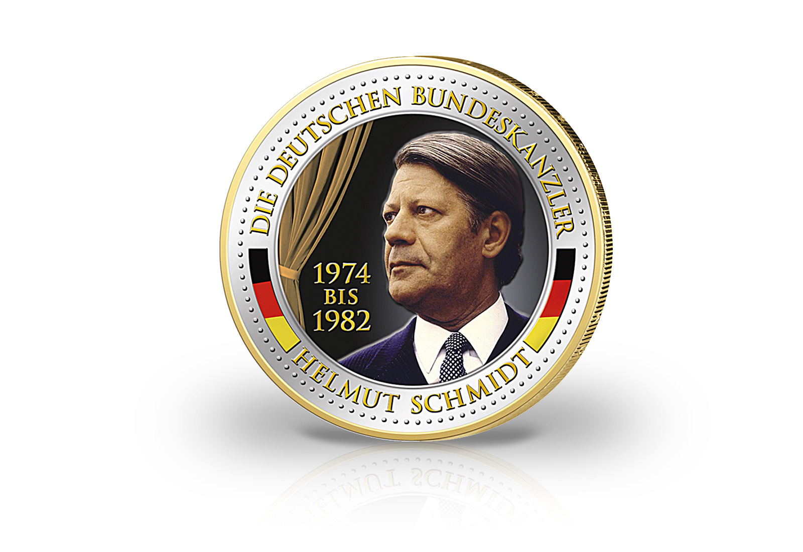 2 Euro Bundeskanzler Helmut Schmidt mit Kaltemaille und 24 Karat Goldauflage